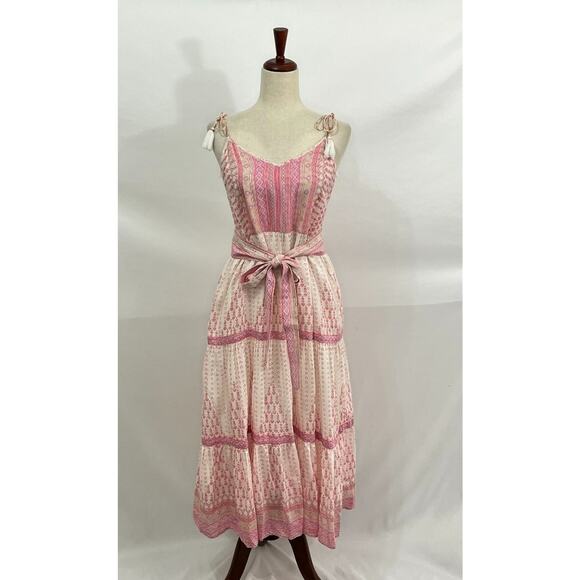 BELL by ALICIA BELL Sz M Medium Pink Heart Print Tie Shoulder Midi Dress - Picture 7 of 8